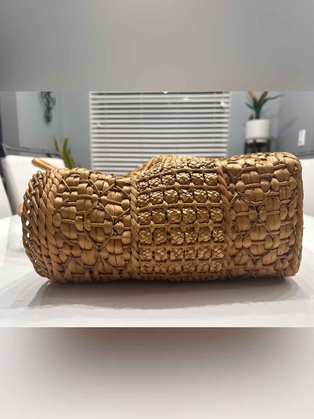 Vintage Handwoven Straw Market Basket Tote Bag Floral Lined Boho - Picture 7 of 13